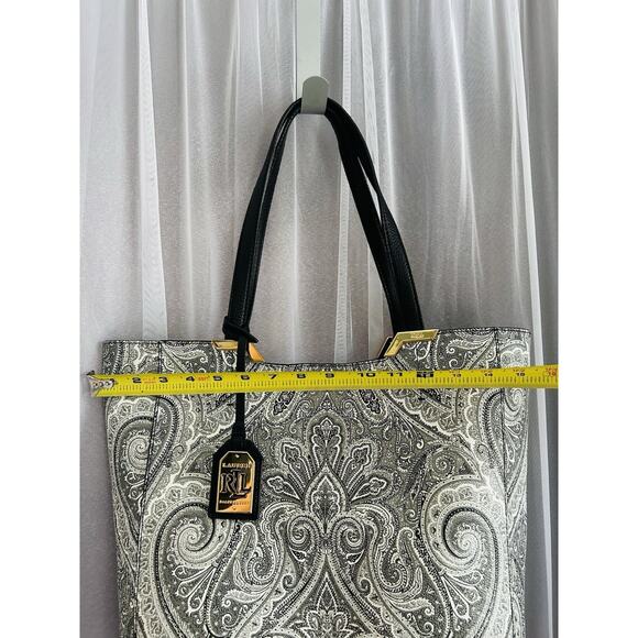 Lauren Ralph Lauren Acadia Paisley Tote White Black Faux Leather Easy to Clean - Picture 11 of 13
